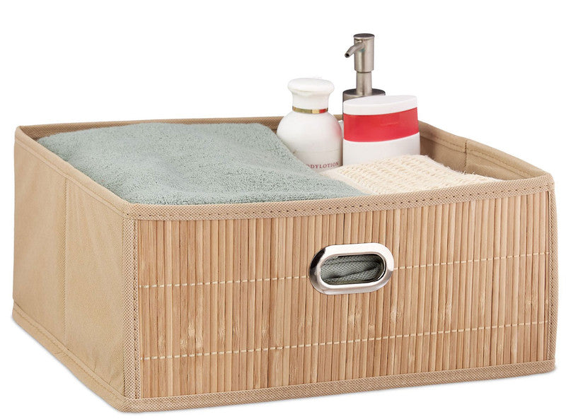 Box Schrankkorb REGALKORB FLACH Aufbewahrungskorb aus Bambus NATUR - BRAUN - GRAU - SCHWARZ oder WEISS
