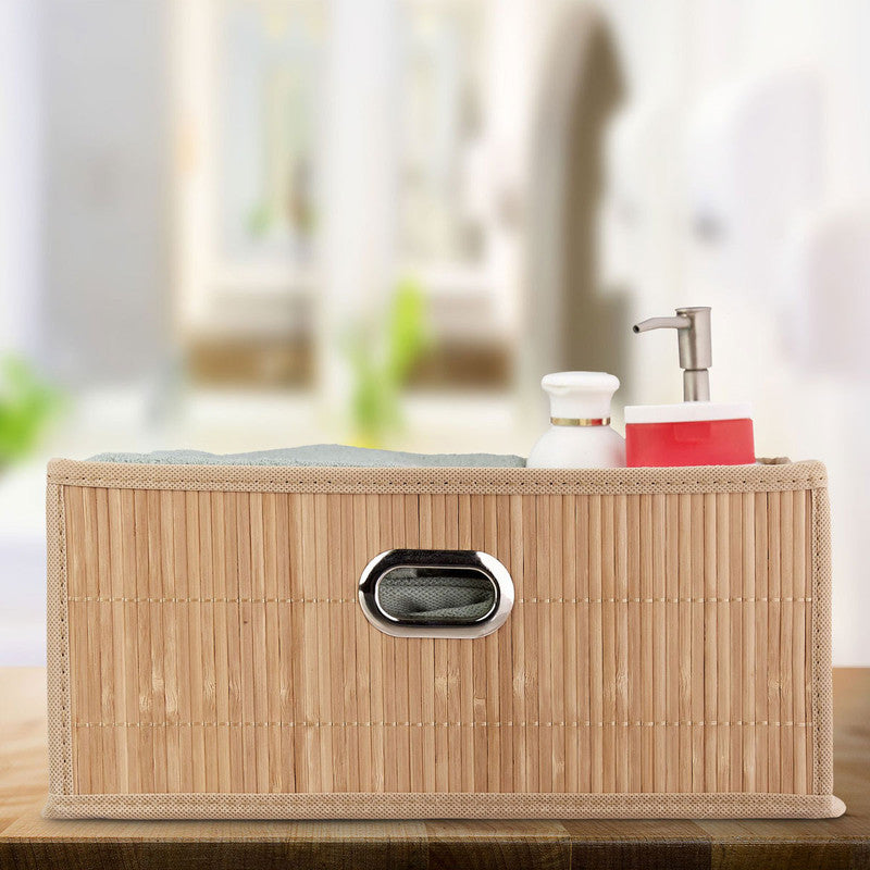 Box Schrankkorb REGALKORB FLACH Aufbewahrungskorb aus Bambus NATUR - BRAUN - GRAU - SCHWARZ oder WEISS