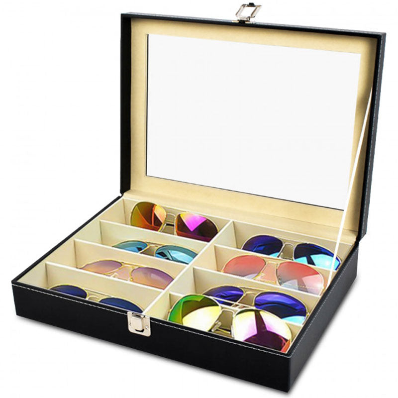Edle BRILLEN-BOX Organizer Brillenbox Koffer Schaukasten für 8 Brillen