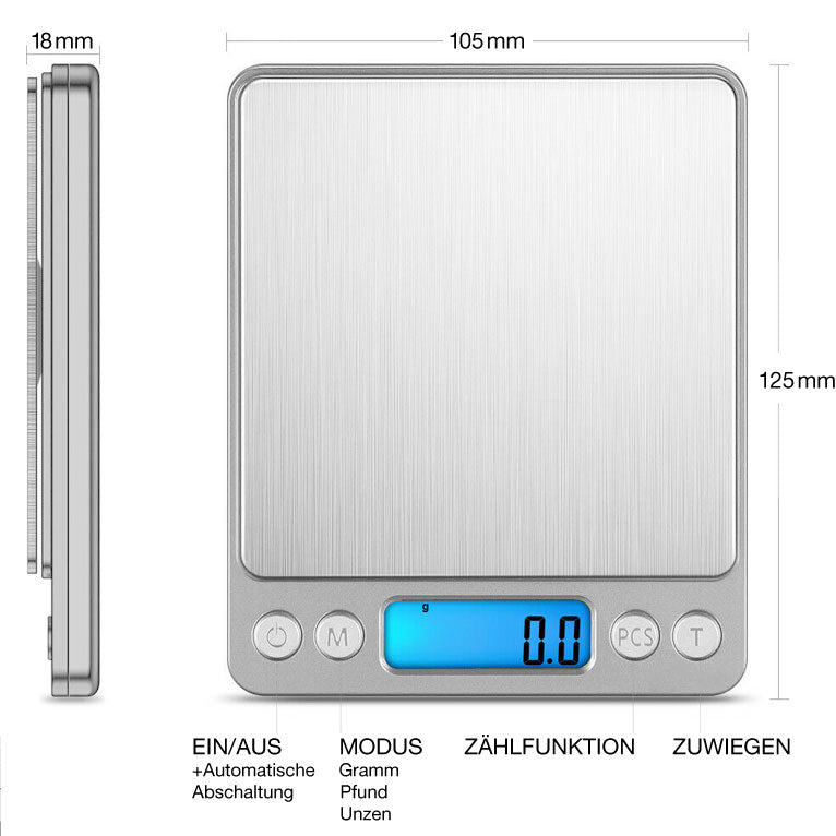 Digitale KÜCHENWAAGE Briefwaage Zählwaage Präzisionswaage Waage bis 2kg