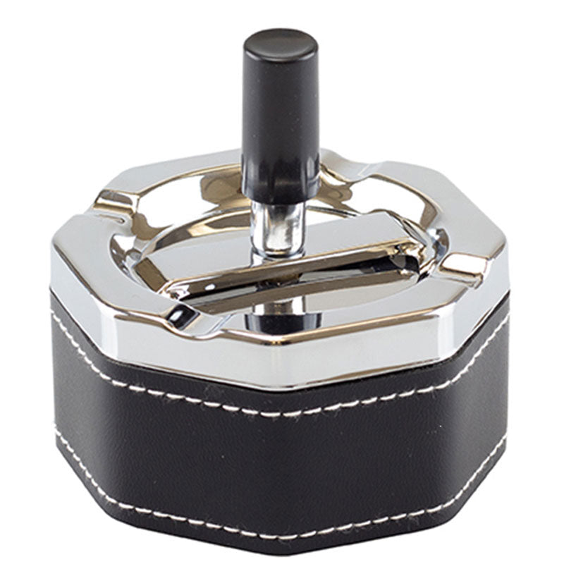 Hexagon DREH-ASCHENBECHER Aschenbecher Drehaschenbecher SCHWARZ-CHROM Ø9cm