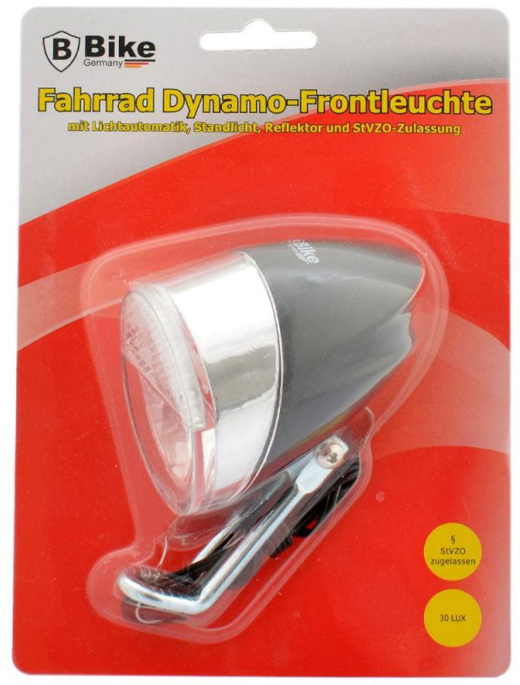 Extrahelles 30 LUX DYNAMO VELOLICHT mit LED Fahrrad Velolampe Scheinwerfer Fahrradscheinwerfer Frontscheinwerfer SCHWARZ CHROM
