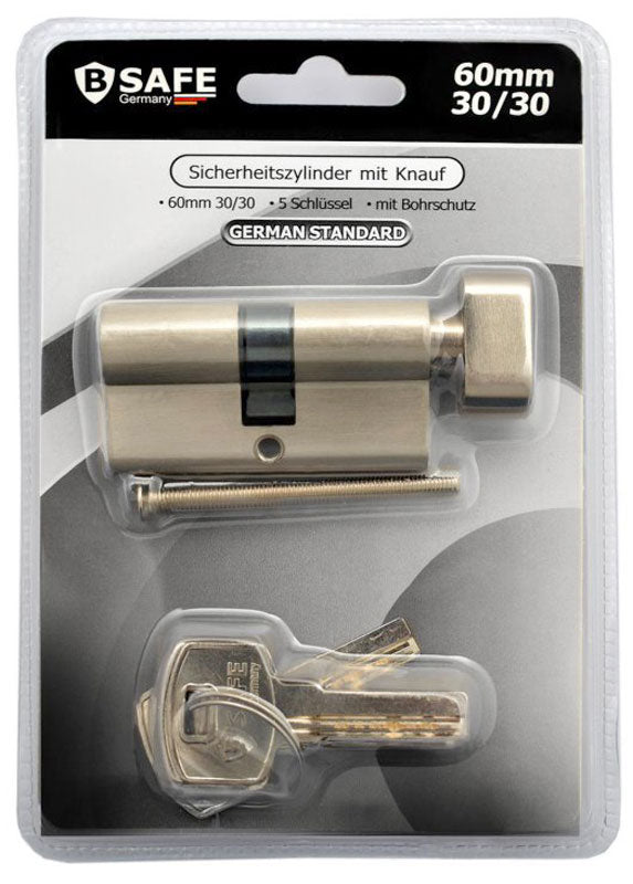 Euro-Profilzylinder Schliesszylinder SCHLOSS mit KNAUF und 5 Schlüsseln 60mm 30/30mm