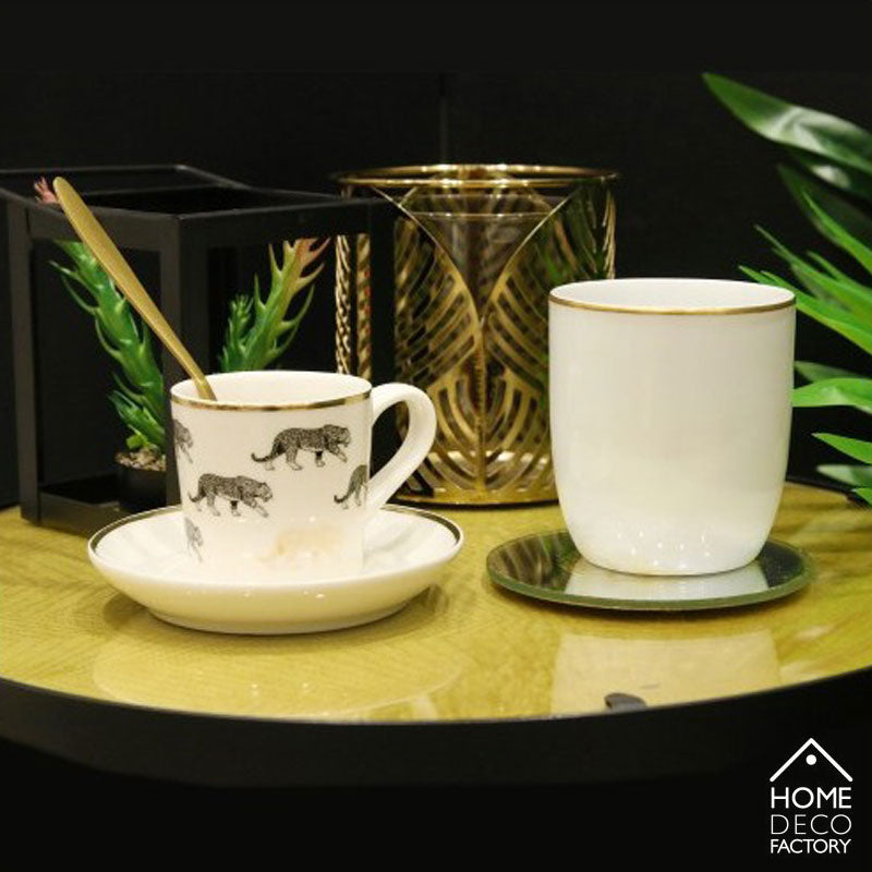 Weisse TASSE mit goldenem Rand Tee-Becher – Espressotasse aus Porzellan 18cl