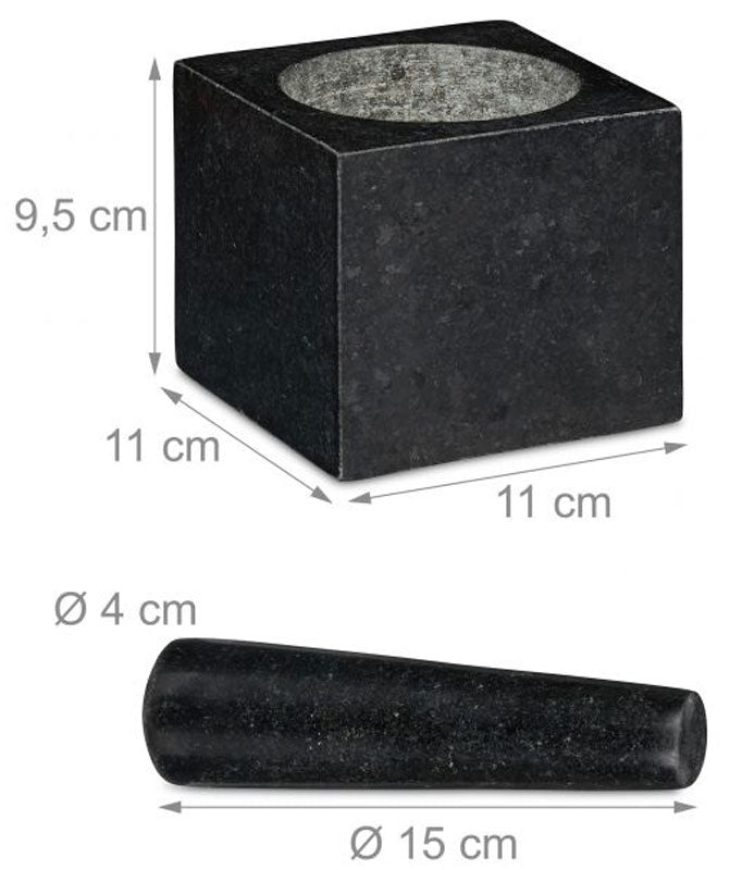 Eckiger MÖRSER mit Stössel aus Granit Stein Ø11cm