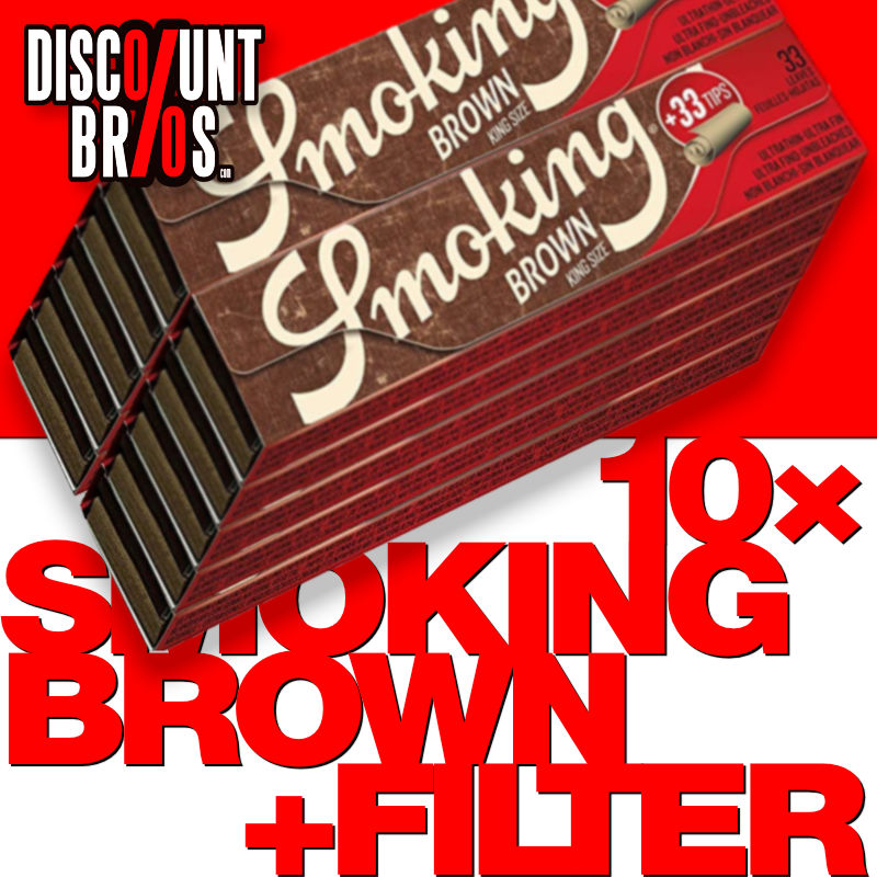 10 × SMOKING BROWN King Size Papers Braun 33 Blatt Zigarettenpapier + Filter Tips 110×44mm