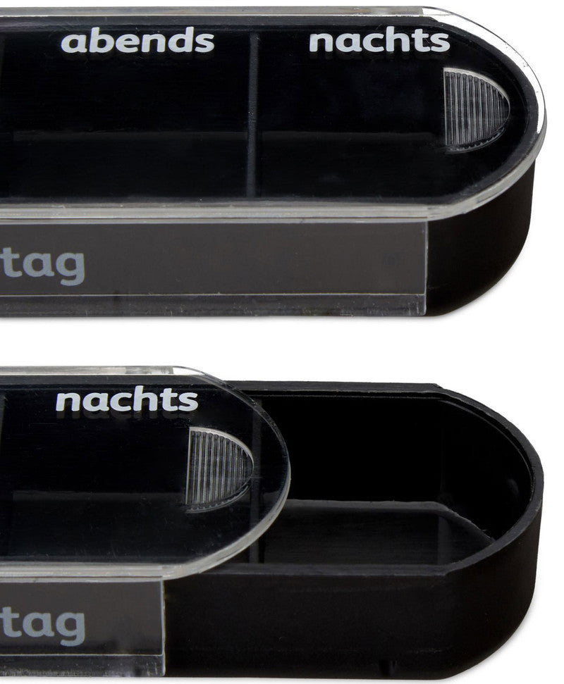 Tablettenbox PILLENBOX Pillendose 7 Tage 4 Fächer – Medikamentenorganizer für eine Woche SCHWARZ